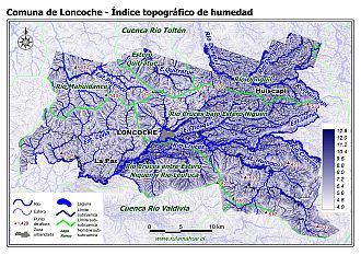 Mapa de la distribución del índice topográfico de humedad