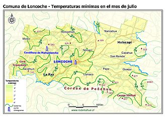Mapa de las isotermas de las temperaturas mínimas de julio