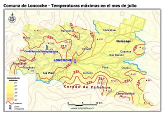 Mapa de las isotermas de las temperaturas máximas de enero