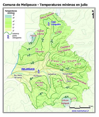 Mapa de las isotermas de las temperaturas mínimas de julio