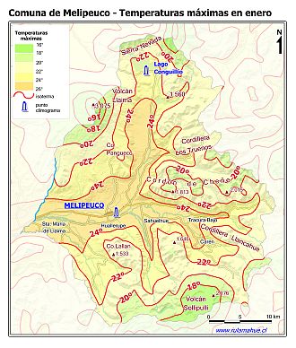 Mapa de las isotermas de las temperaturas máximas de enero