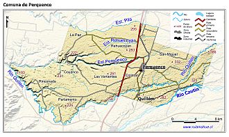 Mapa de la comuna de Perquenco con fondo coloreado