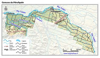 Mapa de la comuna de Pitrufquén con fondo coloreado