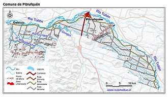 Mapa de la comuna de Pitrufquén con fondo blanco sombreado