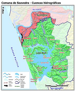 Mapa con de las cuencas hidrográficas de la comunas