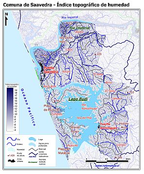 Mapa de la distribución del índice topográfico de humedad