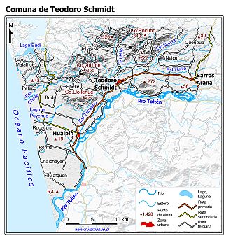 Mapa de la comuna de Teodoro Schmidt con fondo blanco sombreado