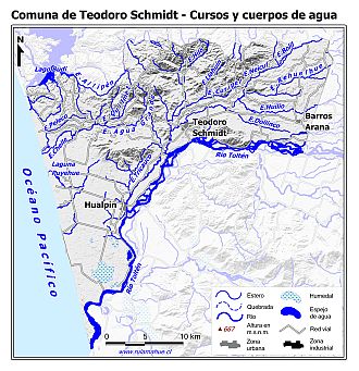 Mapa de la hidrografía de la comuna