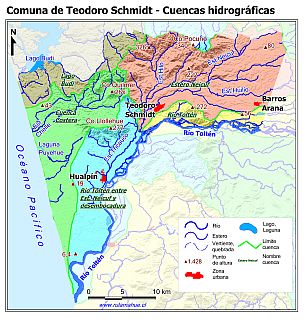 Mapa con de las cuencas hidrográficas de la comunas