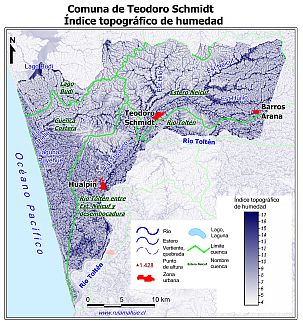 Mapa de la distribución del índice topográfico de humedad