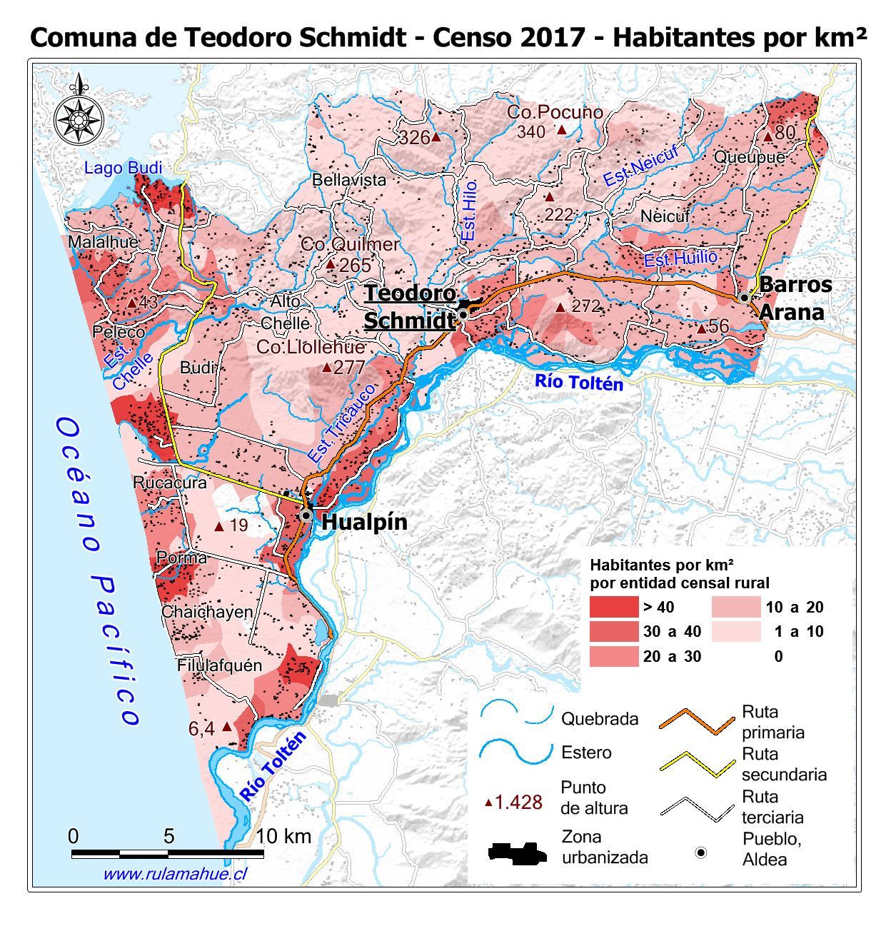 Habitantes por km2 por entidad rural censal