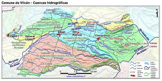 Mapa con de las cuencas hidrográficas de la comunas