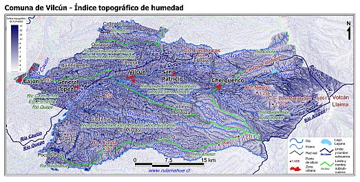 Mapa de la distribución del índice topográfico de humedad