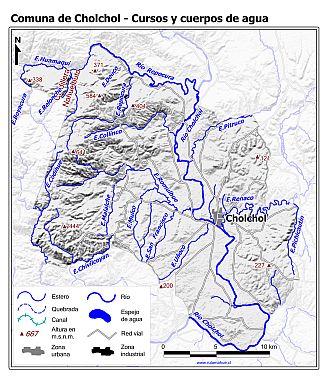 Mapa de la hidrografía de la comuna