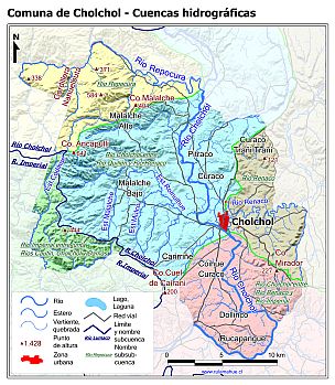 Mapa con de las cuencas hidrográficas de la comunas