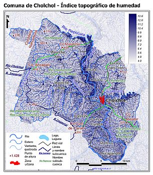 Mapa de la distribución del índice topográfico de humedad