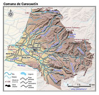 Mapa de la comuna de Curacautin con fondo coloreado