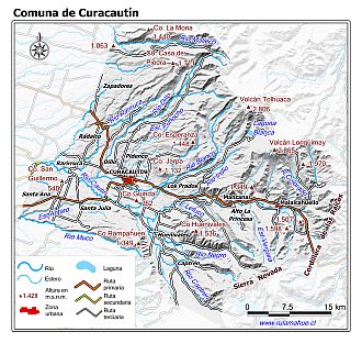 Mapa de la comuna de Curacautín con fondo blanco sombreado