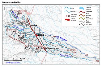 Mapa de la comuna de Ercilla con fondo blanco sombreado
