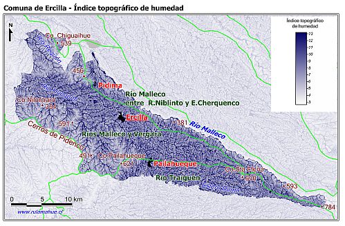 Mapa de la distribución del índice topográfico de humedad