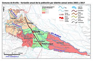 Mapa con la variación anual de la población entre los Censos Nacionales de Población y Vivienda de 2002 y 2017