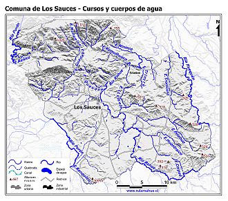 Mapa de la hidrografía de la comuna