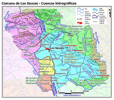 Mapa con de las cuencas hidrográficas de la comunas
