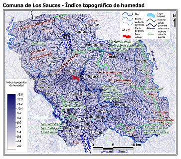 Mapa de la distribución del índice topográfico de humedad