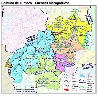 Mapa con de las cuencas hidrográficas de la comunas