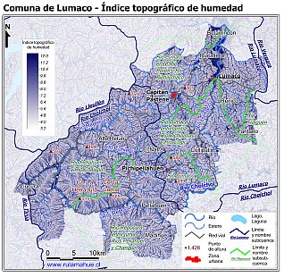Mapa de la distribución del índice topográfico de humedad