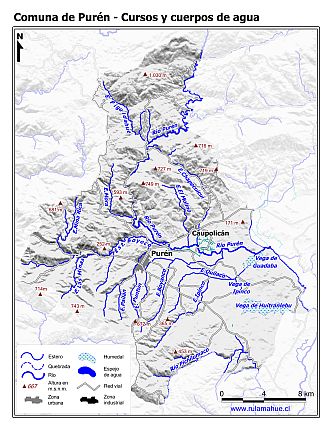Mapa de la hidrografía de la comuna