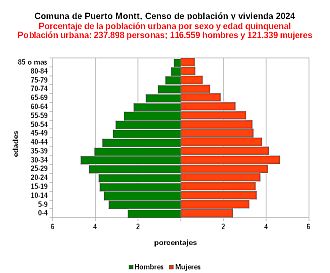 Gráfico de pirámide de edades de la población urbana