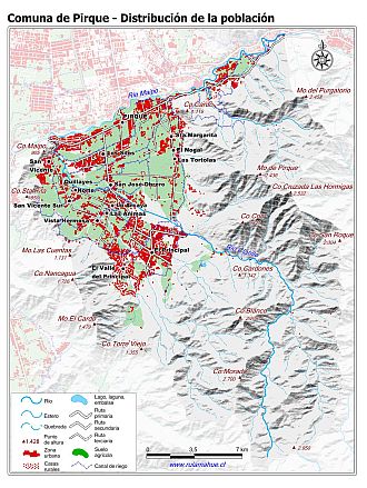 mapa de la distribución de los edificios urbanos y casas rurales