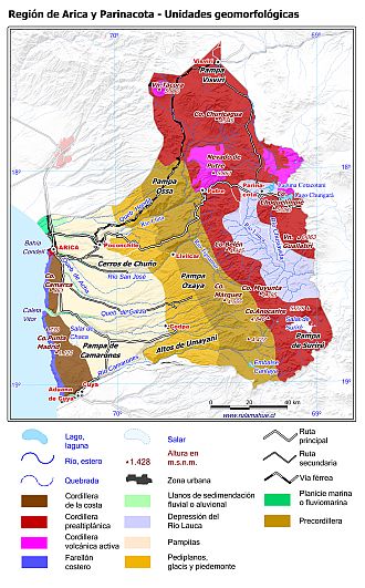 Mapa con las unidades geomorfológicas