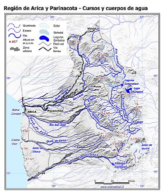 Mapa con los cursos y cuerpos de agua