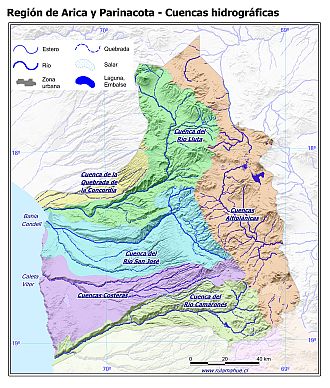 Mapa con las cuencas hidrograficas
