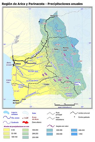 Mapa de la distribución de las precipitaciones anuales