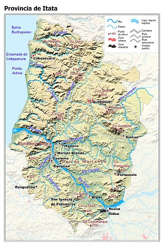 Mapa de la Provincia de Itata con fondo coloreado