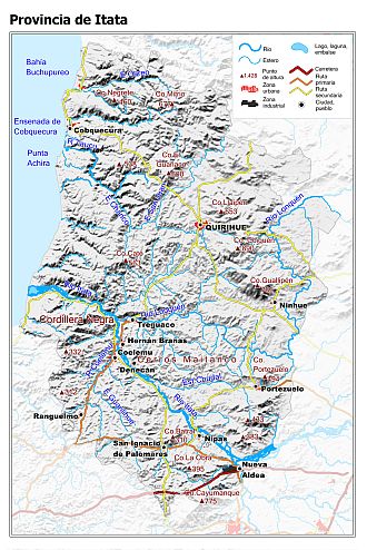 Mapa de la Provincia de Itata con fondo gris sombreado