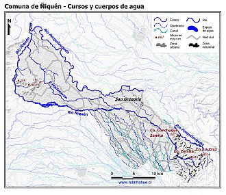 Mapa de la hidrografía de la comuna