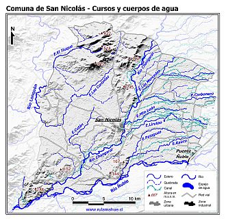 Mapa de la hidrografía de la comuna
